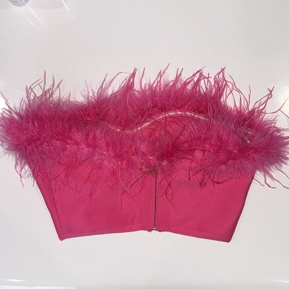 NWT Superdown Ramona Bustier Top Pink Feathers XS Revolve - Picture 4 of 11